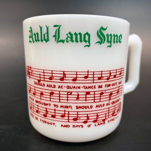 Tom & Jerry Auld Lang Syne Milk Glass Mugs Hazel Atlas Christmas New Year - Picture 2 of 5